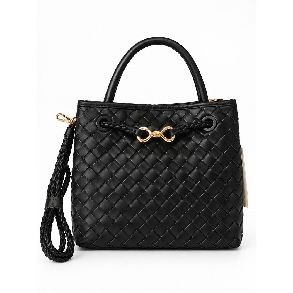 A New Day Black Woven Satchel Handbag with Gold Hardware and Crossbody Strap